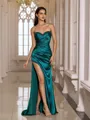 Tasteful Sheath Sweetheart Pleated Sweep Train Silk Like Satin Prom Dress
