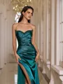 Tasteful Sheath Sweetheart Pleated Sweep Train Silk Like Satin Prom Dress