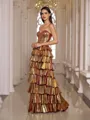 Impeccable A-line Sweetheart Cascading Ruffles Sweep Train Metallic Satin Prom Dress