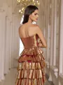 Impeccable A-line Sweetheart Cascading Ruffles Sweep Train Metallic Satin Prom Dress