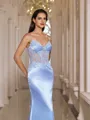 Stunning Sheath V-Neck Appliques Lace Sweep Train Corset Prom Dress