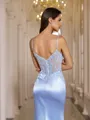Stunning Sheath V-Neck Appliques Lace Sweep Train Corset Prom Dress