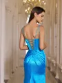Modest Sheath V-Neck Beading Sweep Train Silk like Satin Corset Prom Dress