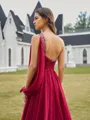 Immaculate A-line One-Shoulder Long Sleeves Beading Sweep Train Chiffon Prom Dress