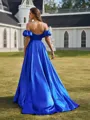 Charming A-line Sweetheart Short Sleeves Sweep Train Silk like Satin Corset Prom Dress