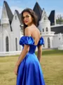 Charming A-line Sweetheart Short Sleeves Sweep Train Silk like Satin Corset Prom Dress