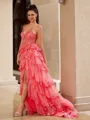 Perfect A-line V-Neck Appliques Lace Court Train Tulle Corset Prom Dress