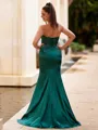 Fashion Sheath Sweetheart Appliques Lace Sweep Train Silk Like Satin Corset Prom Dress