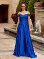 Charming A-line Off-the-Shoulder Appliques Lace Floor-Length Satin Chiffon Prom Dress