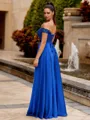 Charming A-line Off-the-Shoulder Appliques Lace Floor-Length Satin Chiffon Prom Dress