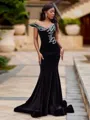 Hot Sheath Sweetheart Beading Sweep Train Velvet Prom Dress
