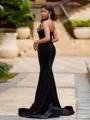 Hot Sheath Sweetheart Beading Sweep Train Velvet Prom Dress