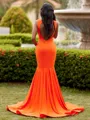 Opulent Mermaid Scoop Appliques Lace Sweep Train Jersey Prom Dress