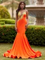 Opulent Mermaid Scoop Appliques Lace Sweep Train Jersey Prom Dress