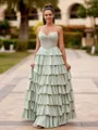 Exquisite A-line Sweetheart Cascading Ruffles Floor-Length Stretch Crepe Corset Prom Dress
