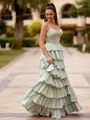 Exquisite A-line Sweetheart Cascading Ruffles Floor-Length Stretch Crepe Corset Prom Dress