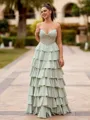 Exquisite A-line Sweetheart Cascading Ruffles Floor-Length Stretch Crepe Corset Prom Dress