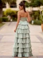 Exquisite A-line Sweetheart Cascading Ruffles Floor-Length Stretch Crepe Corset Prom Dress