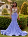 Stunning Mermaid Scoop Beading Sweep Train Velvet Sequins Prom Dress