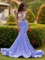 Stunning Mermaid Scoop Beading Sweep Train Velvet Sequins Prom Dress
