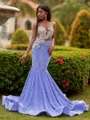 Stunning Mermaid Scoop Beading Sweep Train Velvet Sequins Prom Dress