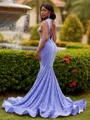 Stunning Mermaid Scoop Beading Sweep Train Velvet Sequins Prom Dress