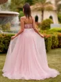 Splendid A-line Sweetheart Appliques Lace Sweep Train Tulle Corset Prom Dress