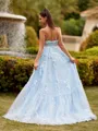 Graceful A-line Sweetheart Appliques Lace Sweep Train Tulle Corset Prom Dress