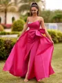 Enchanting Sheath Straight Bow Floor-Length Taffeta Prom Dress