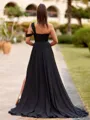 Gorgeous A-line One-Shoulder Appliques Lace Sweep Train Chiffon Corset Prom Dress