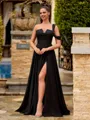 Gorgeous A-line One-Shoulder Appliques Lace Sweep Train Chiffon Corset Prom Dress