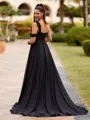 Gorgeous A-line One-Shoulder Appliques Lace Sweep Train Chiffon Corset Prom Dress