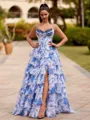 Show-stopping A-line Sweetheart Cascading Ruffles Sweep Train Corset Prom Dress