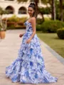 Show-stopping A-line Sweetheart Cascading Ruffles Sweep Train Corset Prom Dress