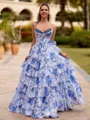 Show-stopping A-line Sweetheart Cascading Ruffles Sweep Train Corset Prom Dress
