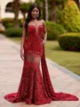 Mesmerizing Sheath Sweetheart Beading Court Train Prom Dress