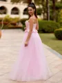 Captivating A-line Straight Rhinestone Floor-Length Tulle Corset Prom Dress