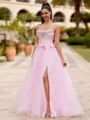 Captivating A-line Straight Rhinestone Floor-Length Tulle Corset Prom Dress