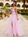 Captivating A-line Straight Rhinestone Floor-Length Tulle Corset Prom Dress