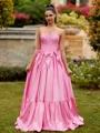 Magnificent A-line Straight Bow Floor-Length Taffeta Corset Prom Dress