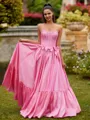 Magnificent A-line Straight Bow Floor-Length Taffeta Corset Prom Dress