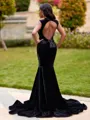 Splendiferous Mermaid Scoop Appliques Lace Sweep Train Velvet Prom Dress