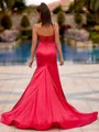 classy Sheath One-Shoulder Appliques Lace Court Train Silk Like Satin Corset Prom Dress