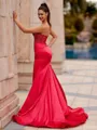classy Sheath One-Shoulder Appliques Lace Court Train Silk Like Satin Corset Prom Dress