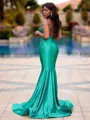 Glamorous Mermaid Halter Appliques Lace Floor-Length Jersey Prom Dress