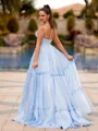 Hermosos A-line V-Neck Ruffles Floor-Length Corset Prom Dress