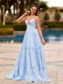 Hermosos A-line V-Neck Ruffles Floor-Length Corset Prom Dress