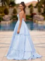 Hermosos A-line V-Neck Ruffles Floor-Length Corset Prom Dress