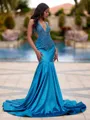 Splendid Mermaid Halter Beading Court Train Prom Dress
