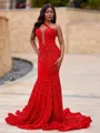 Breathtaking Mermaid One-Shoulder Court Train Velvet Sequins Prom Dress